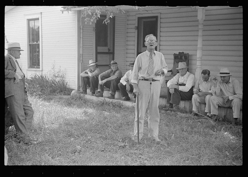 Spectators at farmland auction, New Carlisle, Ohio